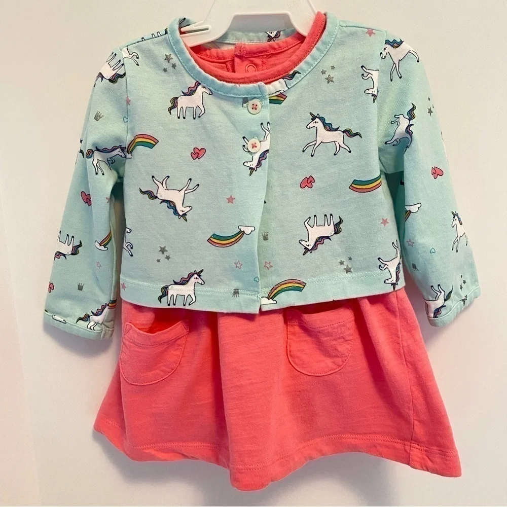 Carter's Baby Girls Infant Dress/ Bodysuit With Unicorn Cardigan Size 9 Months
